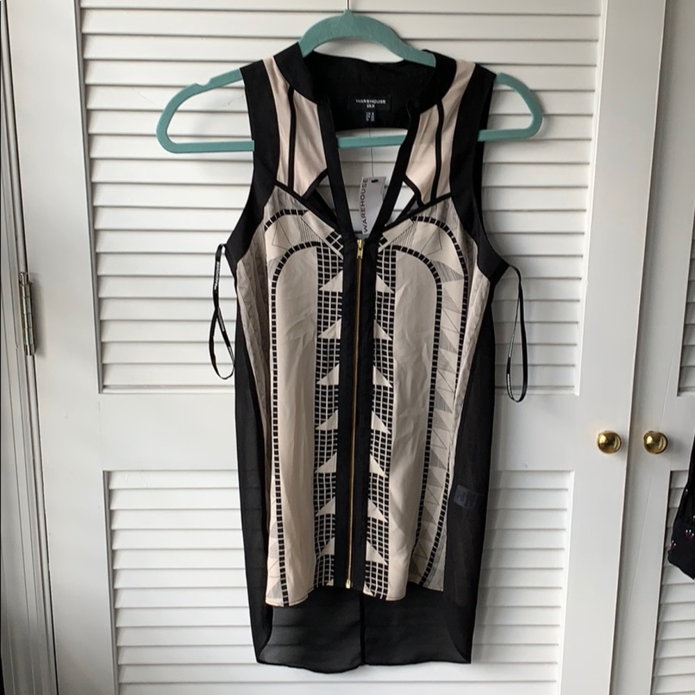 Warehouse UK Art Deco Silk Zippered Top